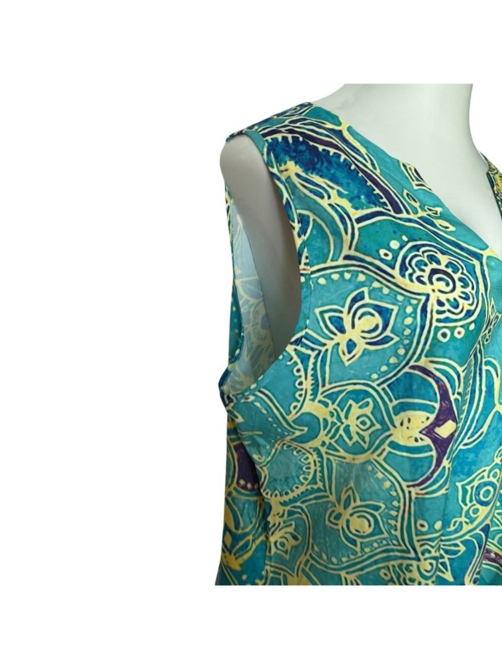 Vintage Womens 3XL Maxi Dress Sleeveless Vibrant Green Blue Yellow Floral Shift - Picture 6 of 16